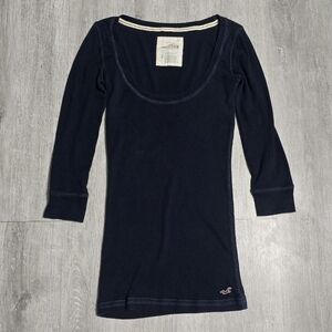 Vintage Y2K Hollister Babydoll Long Sleeve Scoop Top Bella Swan Navy Small